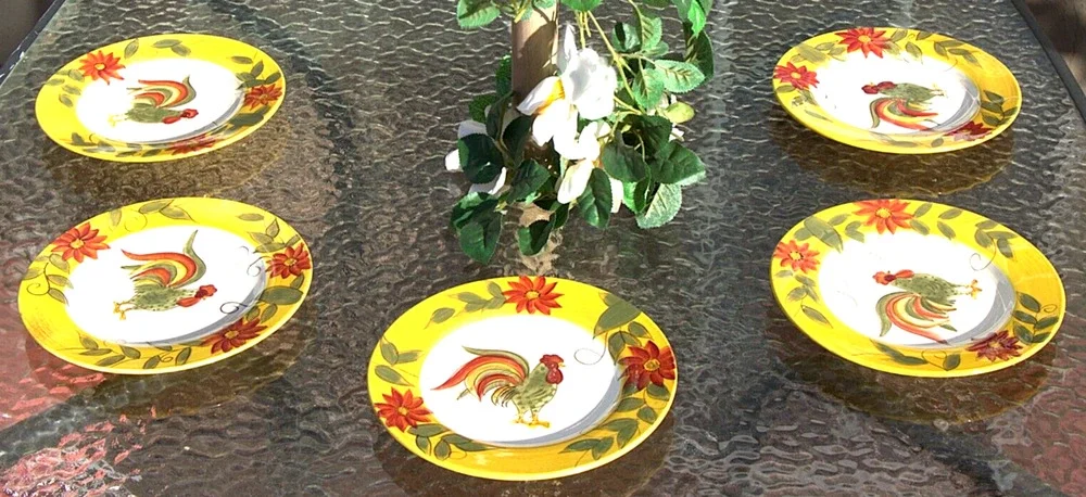 Gates Ware Rooster Dinner Plates Set of 5 Yellow Country Core Festive Farmhouse